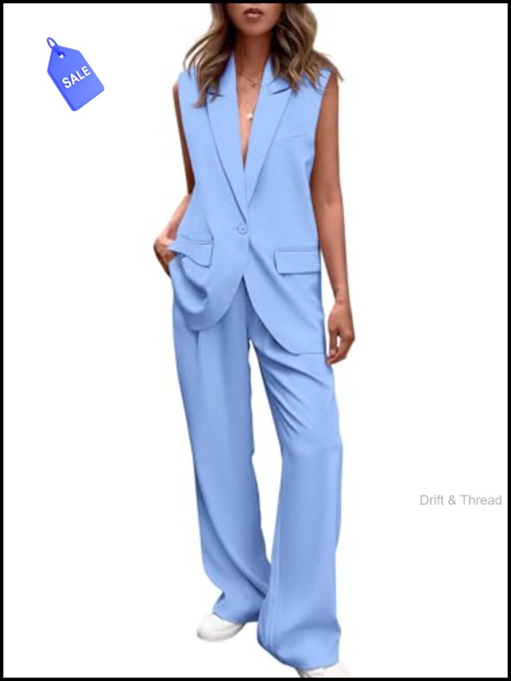 Women's 2 Piece Blazer Set Sleeveless Vest Wide Leg Palazzo Pants Business